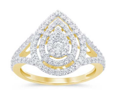 Pear Shape Diamond Cluster Women's Ring (1.00CT) in 10K Gold - Size 7 to 12