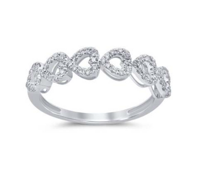 Mini Hearts Eternity Diamond Women's Band Ring (0.24CT) in 10K Gold - Size 7 to 12