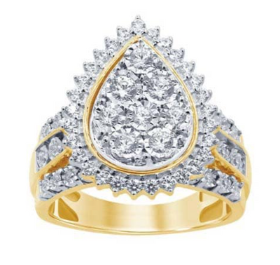 Pear Shape Halo Diamond Cluster Women's Ring (1.00CT) in 10K Gold - Size 7 to 12