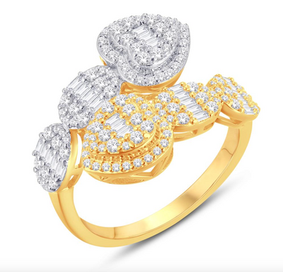 Heart Edge Baguette Diamond Women's Ring (1.00CT) in 10K Gold - Size 7 to 12