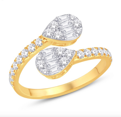 Pear Edge Baguette Open Cuff Diamond Women's Ring (0.75CT) in 10K Gold - Size 7 to 12
