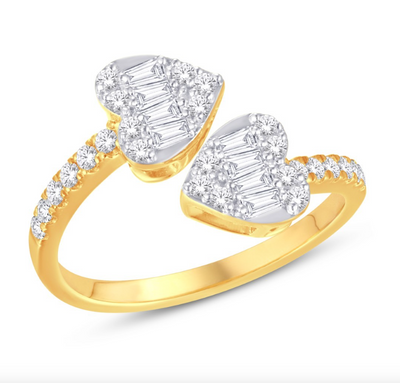 Heart Edge Baguette Open Cuff Diamond Women's Ring (0.50CT) in 10K Gold - Size 7 to 12