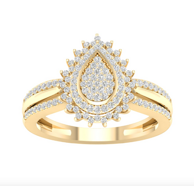 Pear Shape Diamond Cluster Women's Ring (0.33CT) in 10K Gold - Size 7 to 12