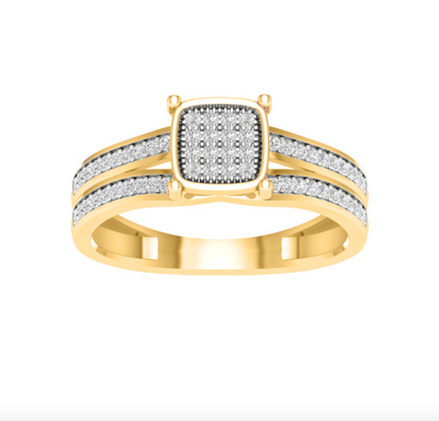 Square Shape Diamond Cluster Women's Ring (0.15CT) in 10K Gold - Size 7 to 12