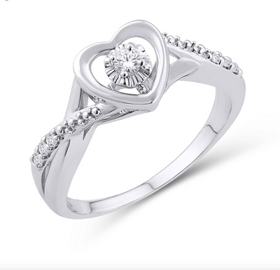 Heart Shape Diamond Women's Ring (0.10CT) in 10K Gold - Size 7 to 12