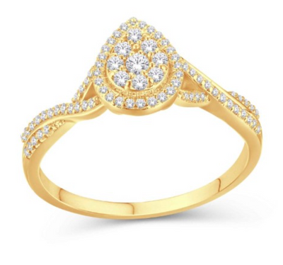 Pear Shape Halo Diamond Cluster Women's Ring (0.25CT) in 10K Gold - Size 7 to 12