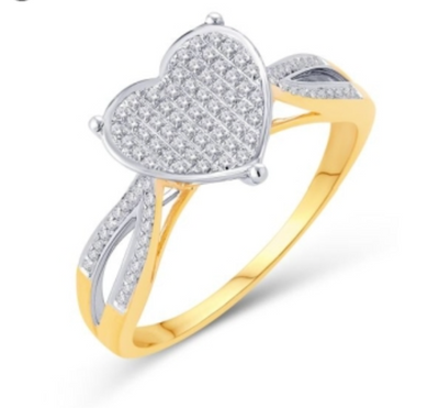 Heart Shape Split Shank Diamond Cluster Women's Ring (0.15CT) in 10K Gold - Size 7 to 12