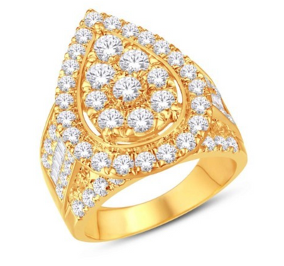 Pear Shape Baguette Halo Diamond Cluster Women's Ring (3.03CT) in 10K Gold - Size 7 to 12