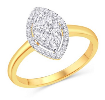 Pear Shape Baguette Halo Diamond Cluster Women's Ring (0.25CT) in 10K Gold - Size 7 to 12