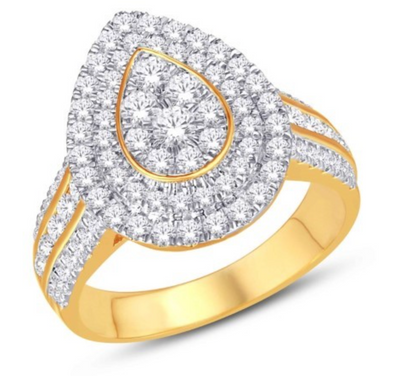Pear Shape Halo Diamond Cluster Women's Ring (1.39CT) in 10K Gold - Size 7 to 12