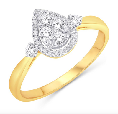 Pear Shape Halo Diamond Cluster Women's Ring (0.24CT) in 10K Gold - Size 7 to 12