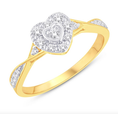 Heart Shape Halo Diamond Cluster Women's Ring (0.19CT) in 10K Gold - Size 7 to 12