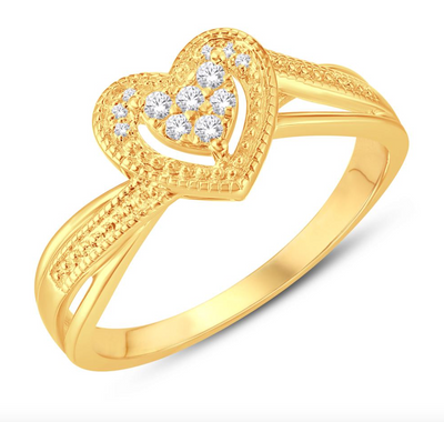 Heart Shape Halo Diamond Cluster Women's Ring (0.08CT) in 10K Gold - Size 7 to 12