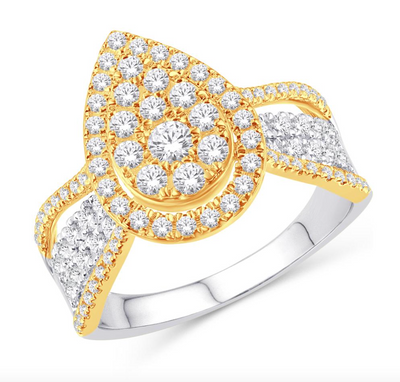 Pear Shape Halo Diamond Cluster Women's Ring (0.97CT) in 10K Gold - Size 7 to 12