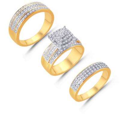 Square Frame Diamond Cluster Trio Bridal Set (0.69CT) in 10K Gold - Size 7 to 12