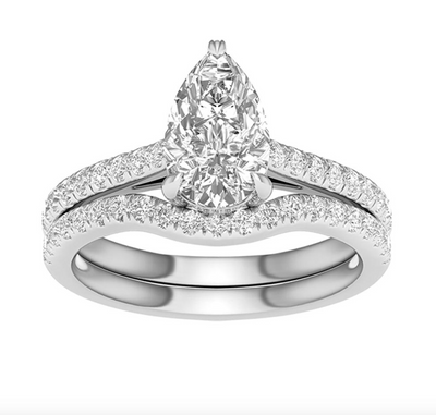 Pear Cut Pavé Diamond Bridal Ring (2.00CT) in 14K Gold - Size 7 to 12 (LAB GROWN DIAMONDS)