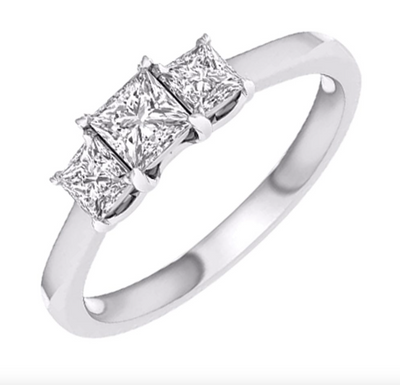 Three Stone Princess Cut Diamond Women's Ring (1.00CT) in 14K Gold - Size 7 to 12 (LAB GROWN DIAMONDS)