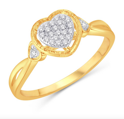 Heart Shape Diamond Cluster Women's Ring (0.12CT) in 10K Gold - Size 7 to 12