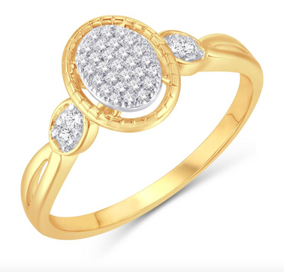Oval Shape Diamond Cluster Women's Ring (0.14CT) in 10K Gold - Size 7 to 12