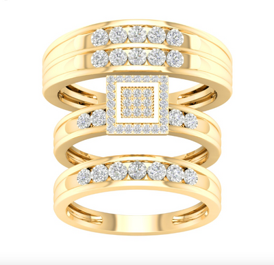 Square Shape with Round Cut Diamonds Cluster Trio Bridal Set (0.33CT) in 10K Gold - Size 7 to 12