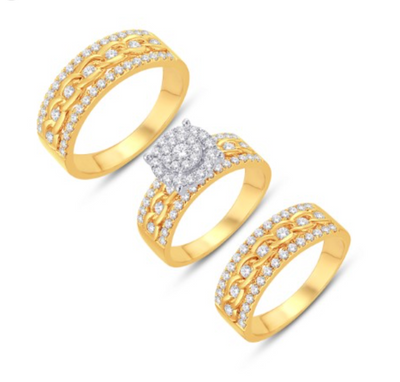 Round Shape Diamond Cluster Trio Bridal Set (1.51CT) in 10K Gold - Size 7 to 12