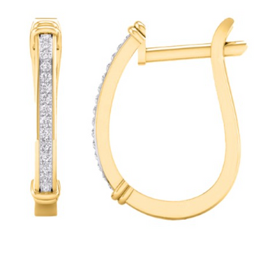 Stylish Huggie Hoop Diamond Cluster Earring (0.10CT) in 10K Gold (Yellow or White)