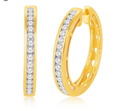 Petite Huggie Hoop Diamond Cluster Earring (0.10CT) in 10K Gold (Yellow or White)