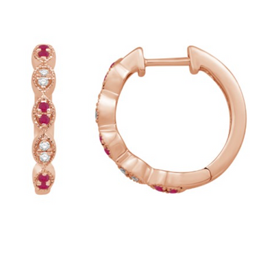 Mini Ruby Diamond Huggie Hoop Earring (0.16CT) in 14K Gold (Yellow or White)