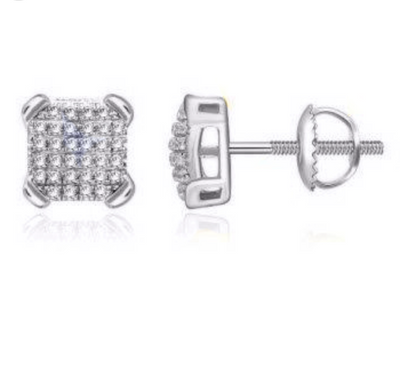 Square Shape Diamond Cluster Stud Earring (0.20CT) in 10K Gold (Yellow or White)