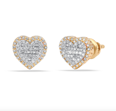 Heart Shape Illusion Diamond Cluster Stud Earring (0.28CT) in 10K Gold (Yellow or White)