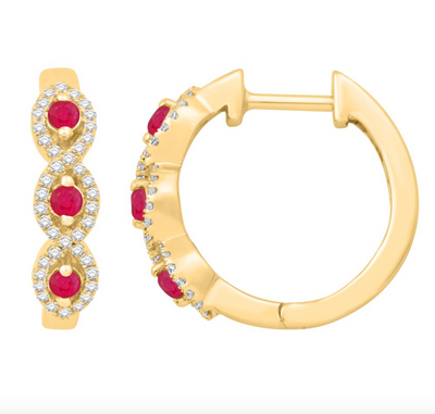 Three Ruby Petite Huggie Hoop Diamond Earring (0.22CT) in 14K Gold (Yellow or White)