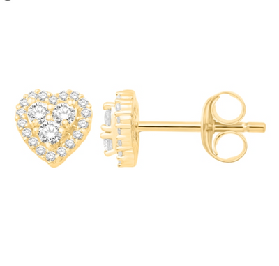 Heart Shape Diamond Cluster Stud Earring (0.32CT) in 10K Gold (Yellow or White)