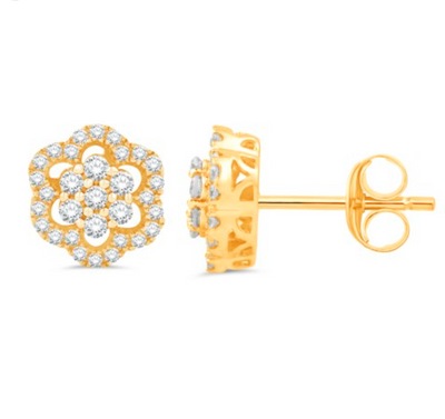 Flower Style Diamond Cluster Stud Earring (0.44CT) in 10K Gold (Yellow or White)
