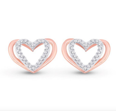 Heart Shape Diamond Cluster Stud Earring (0.18CT) in 10K Gold (Yellow or White or Rose)
