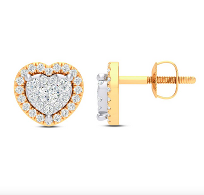 Heart Shape Diamond Cluster Stud Earring (0.50CT) in 10K Gold (Yellow or White or Rose)