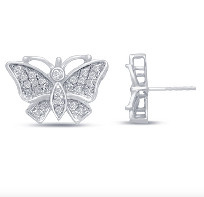 Butterfly Shape Diamond Cluster Stud Earring (0.27CT) in 10K Gold (Yellow or White or Rose)