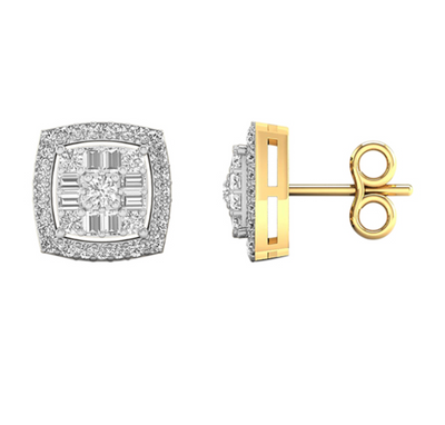 Square Shape Illusion Diamond Cluster Stud Earring (0.50CT) in 10K Gold (Yellow or White)