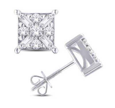 Square Shape Illsuion Diamond Cluster Stud Earring (0.50CT) in 10K Gold (Yellow or White)