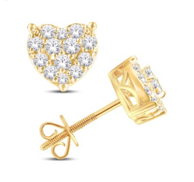 Heart Shape Diamond Cluster Stud Earring (0.50CT) in 10K Gold (Yellow or White)