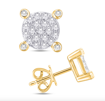 Circle Shape Diamond Cluster Stud Earring (0.15CT) in 10K Gold (Yellow or White)