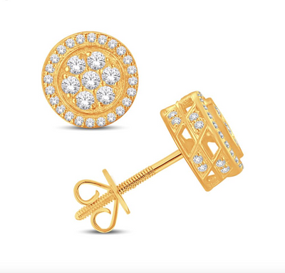 Circle Shape Diamond Cluster Stud Earring (0.50CT) in 10K Gold (Yellow or White)
