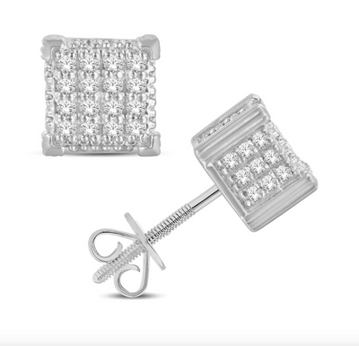 Square Shape Diamond Cluster Stud Earring (0.25CT) in 10K Gold (Yellow or White)