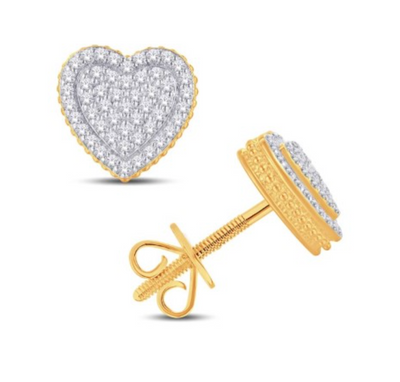 Heart Shape Layered Diamond Cluster Stud Earring (0.3CT) in 10K Gold (Yellow or White)