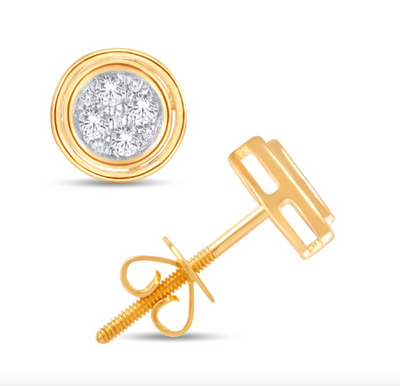 Circle Shape Diamond Cluster Stud Earring (0.15CT) in 10K Gold (Yellow or White)