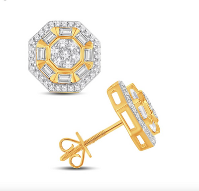 Regular Octagon Diamond Iluson Stud Earring ( 0.21CT) in 10K Gold (Yellow or White)