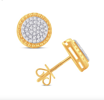 Round Shape Diamond Cluster Stud Earring (0.10CT) in 10K Gold (Yellow or White)