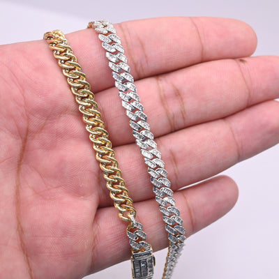 Baguette Diamond Miami Cuban Link Chain (5.0CT) in 10K Gold - 7mm (20 inches)