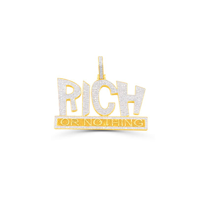 Rich Or Nothing Hip Hop Diamond Pendant For Men (2.30CT) in 10K Yellow Gold