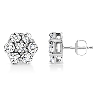 Hexagon Shape Diamond Cluster Stud Earring (0.50CT) in 10K Gold (Yellow or White)