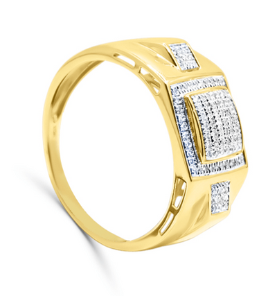 Square Shape Diamond Cluster Men's Pinky Ring (0.20CT) in 10K Gold - Size 7 to 12